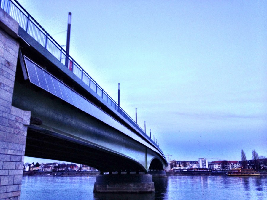 The Kennedy Bridge crossing the river Rhine, opened in 1949. It has 4 lanes of traffic, trams and bike and walking lanes... as well as solar panels (what really caught my eye!)
