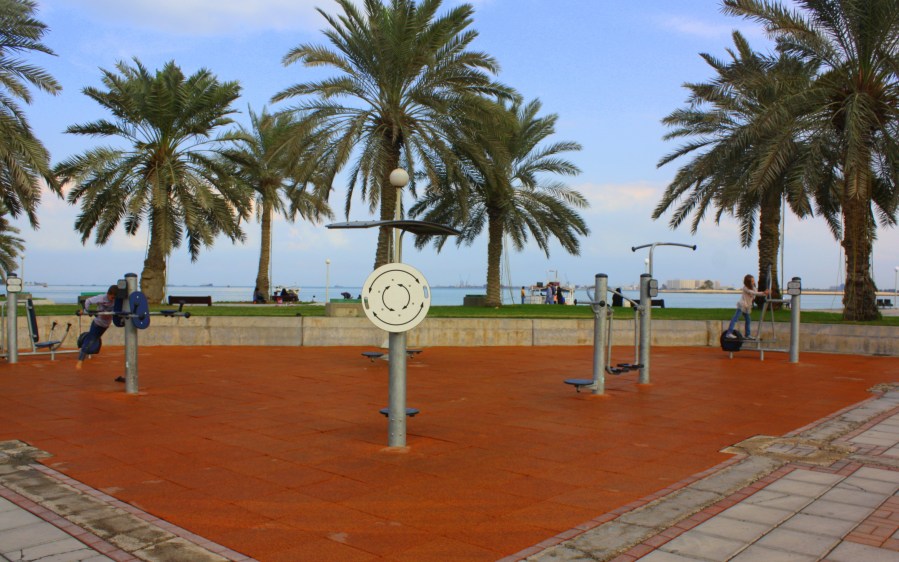 Along the Corniche Bay exists public outdoor excersise equipment