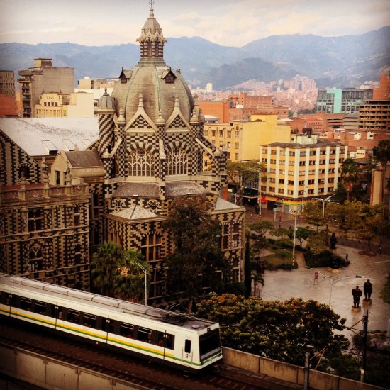 Medellin city centre, with its famous above-ground metro