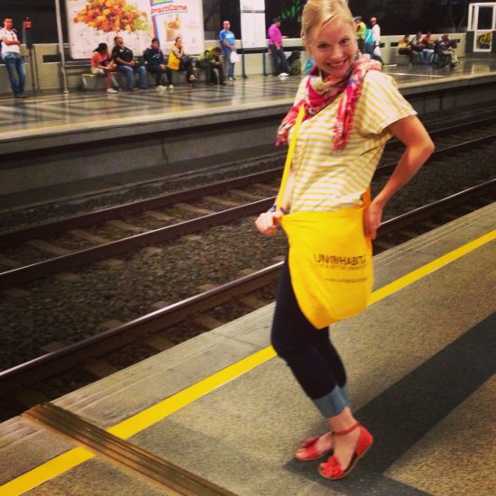 Super excited to test out Medellín's flashy new metro and showing off the WUF conference bag (#urbannerd)